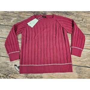 NWT DOKOTOO Womens M Knit Sweater Raspberry Red Acrylic Blend Stretch Oversized